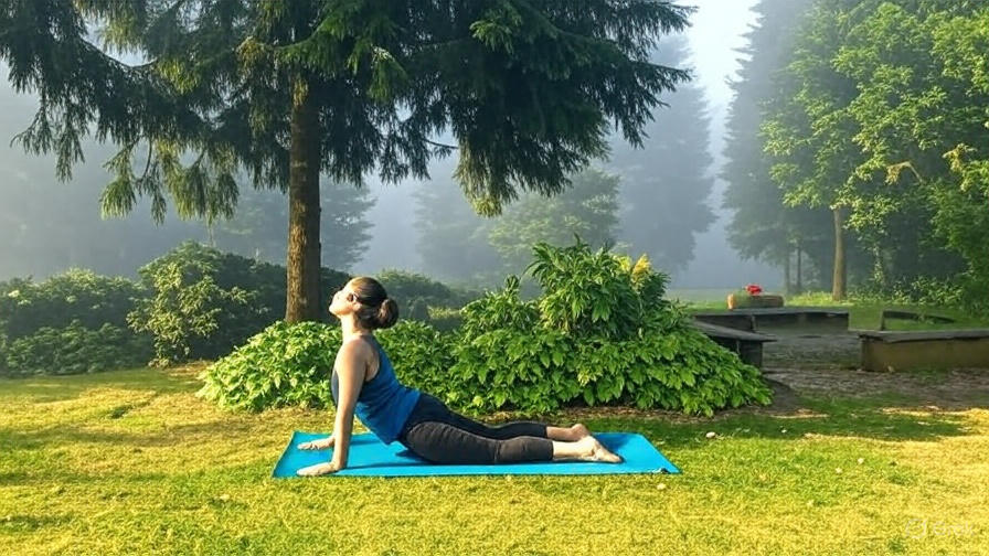 yoga upward facing dog with mysty background